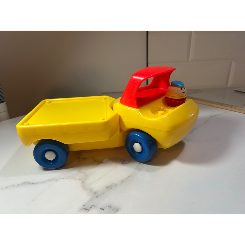 Vintage 1985 Little Tikes Yellow Flatbed Truck with Driver Figure Primary Colors